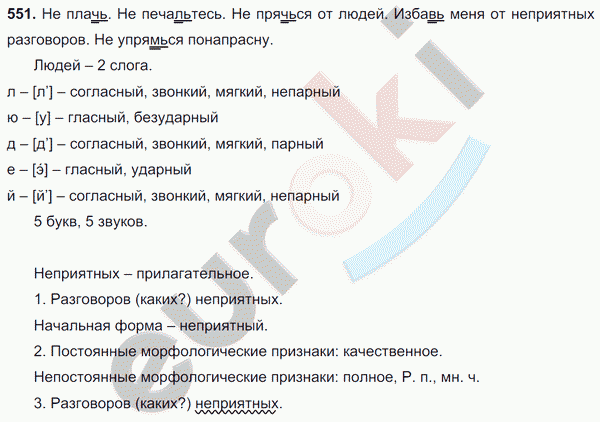 Русский язык 6 класс. Часть 1, 2. ФГОС Баранов, Ладыженская Задание 551
