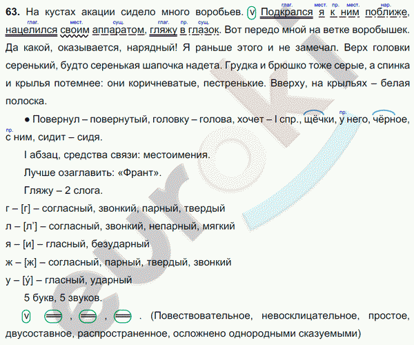Русский язык 6 класс. Часть 1, 2. ФГОС Баранов, Ладыженская Задание 63