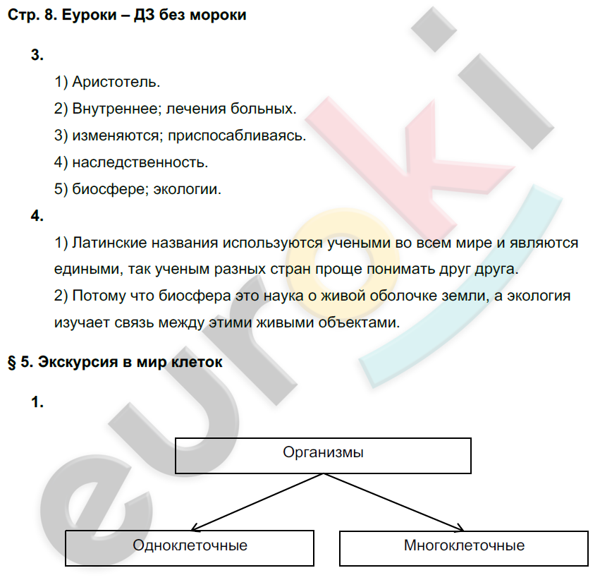 Рабочая тетрадь по биологии 5 класс. ФГОС Новикова, Романова Страница 8