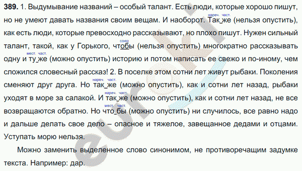 Русский язык 7 класс. ФГОС Баранов, Ладыженская Задание 389
