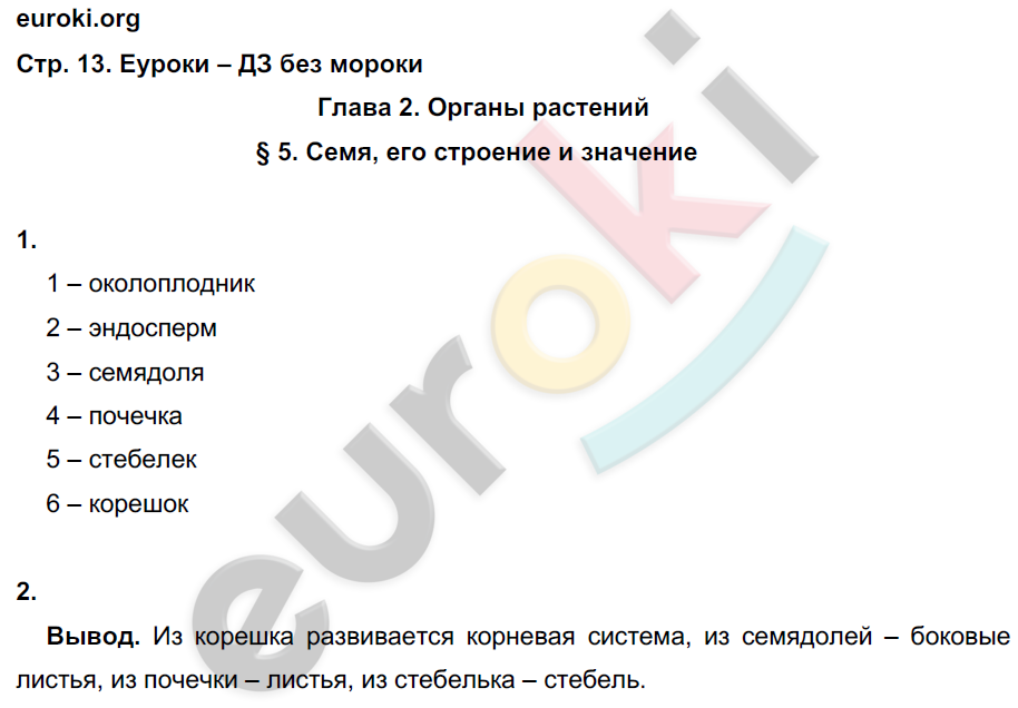 Рабочая тетрадь по биологии 6 класс. Часть 1, 2. ФГОС Пономарева, Корнилова, Кучменко Страница 13