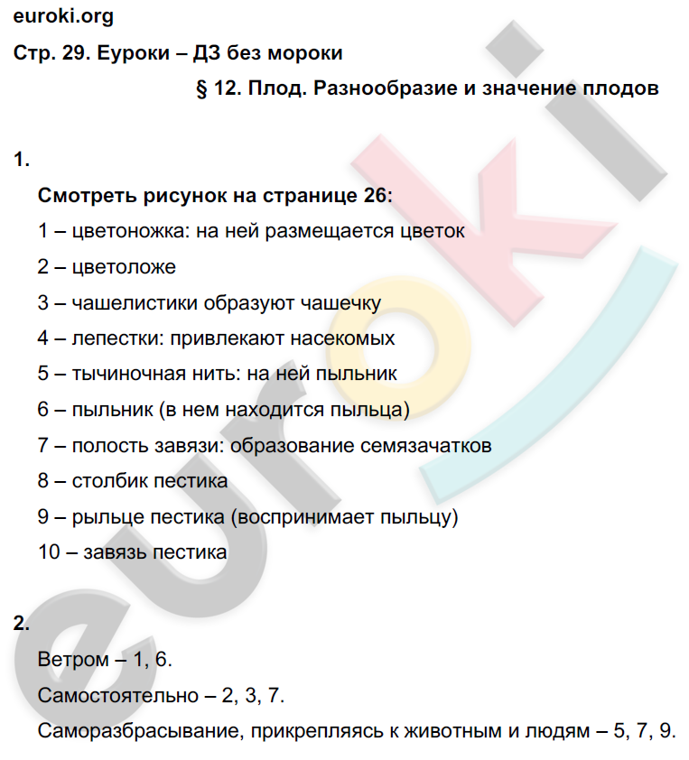 Рабочая тетрадь по биологии 6 класс. Часть 1, 2. ФГОС Пономарева, Корнилова, Кучменко Страница 29