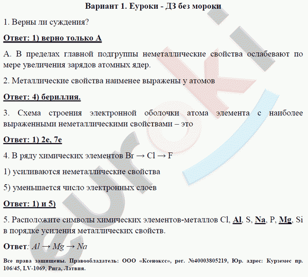 Контрольные и проверочные работы по химии 8 класс. ФГОС Габриелян, Краснова Вариант 1