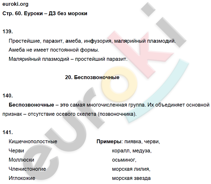 Рабочая тетрадь по биологии 5 класс. ФГОС Сонин Страница 60