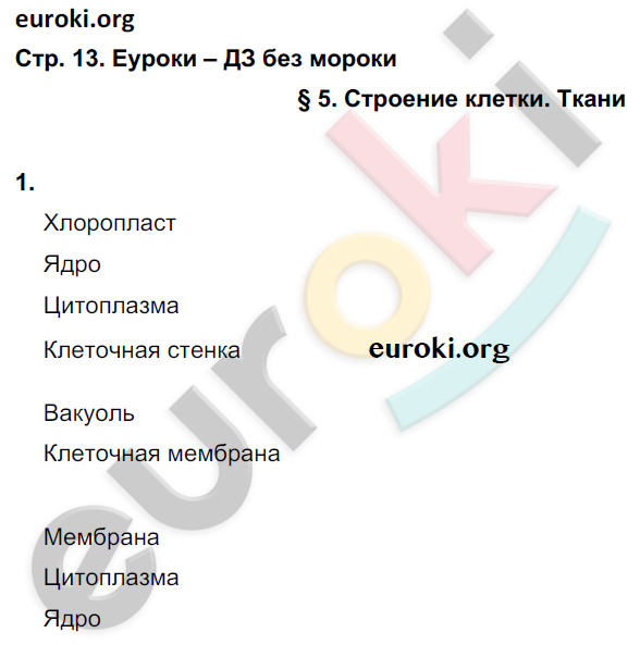 Рабочая тетрадь по биологии 5 класс. ФГОС Корнилова, Николаев Страница 13