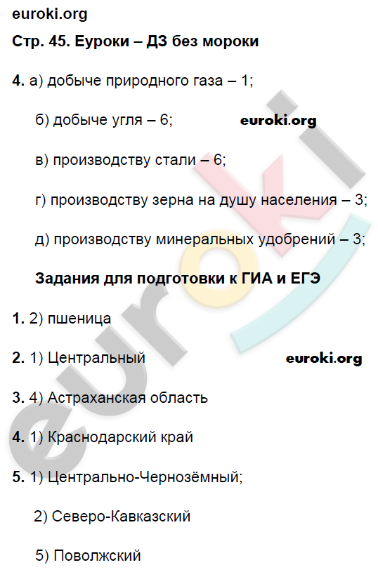 Рабочая тетрадь по географии 9 класс. Хозяйство и географические районы. ФГОС Ким, Марченко, Низовцев Страница 45