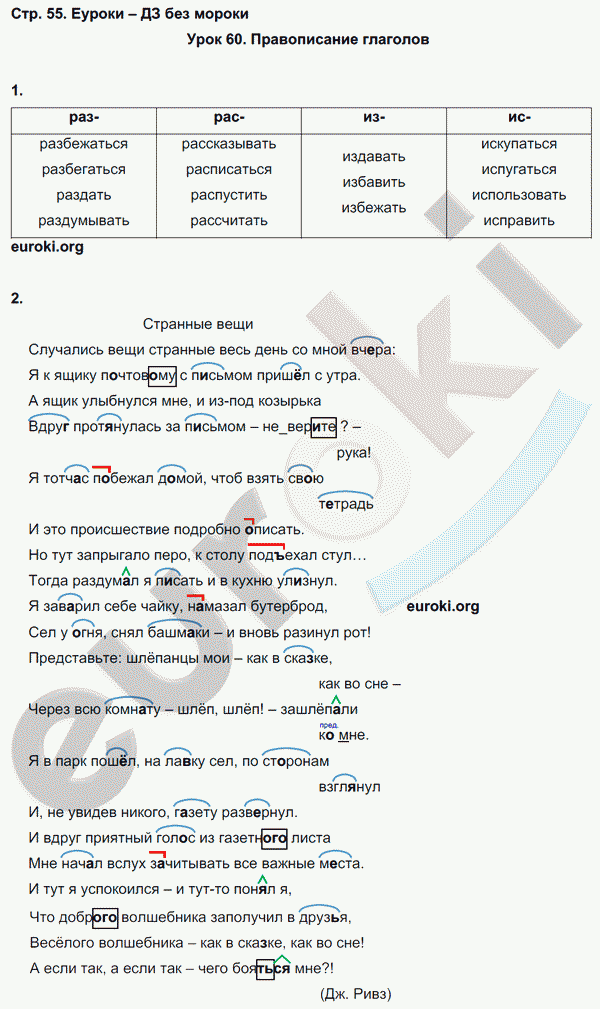 Рабочая тетрадь по русскому языку 4 класс. Часть 1, 2. Пишем грамотно. ФГОС Кузнецова Страница 55