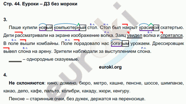 Рабочая тетрадь по русскому языку 4 класс. Часть 1, 2. ФГОС Тихомирова. К учебнику Канакиной Страница 44