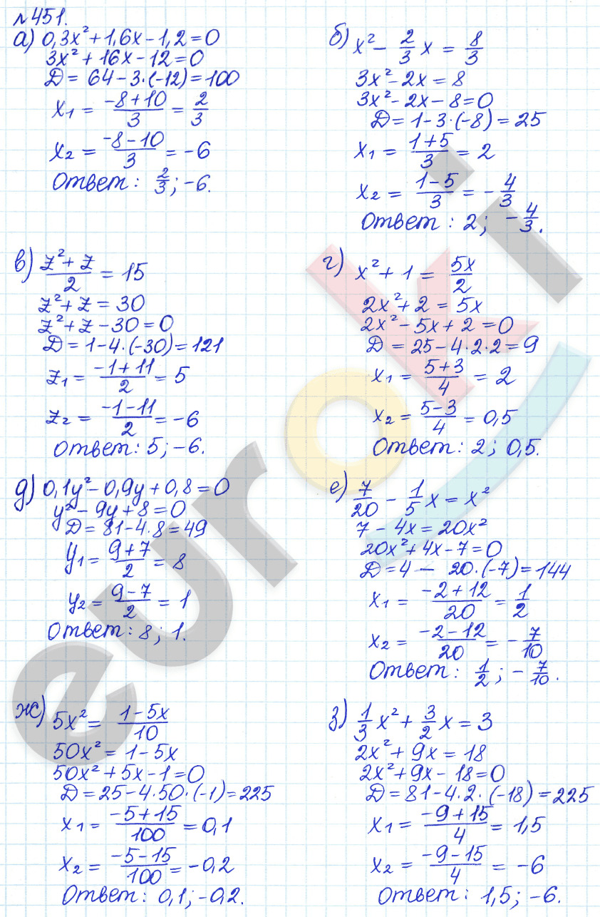 Алгебра 8 класс. ФГОС Дорофеев, Суворова Задание 451