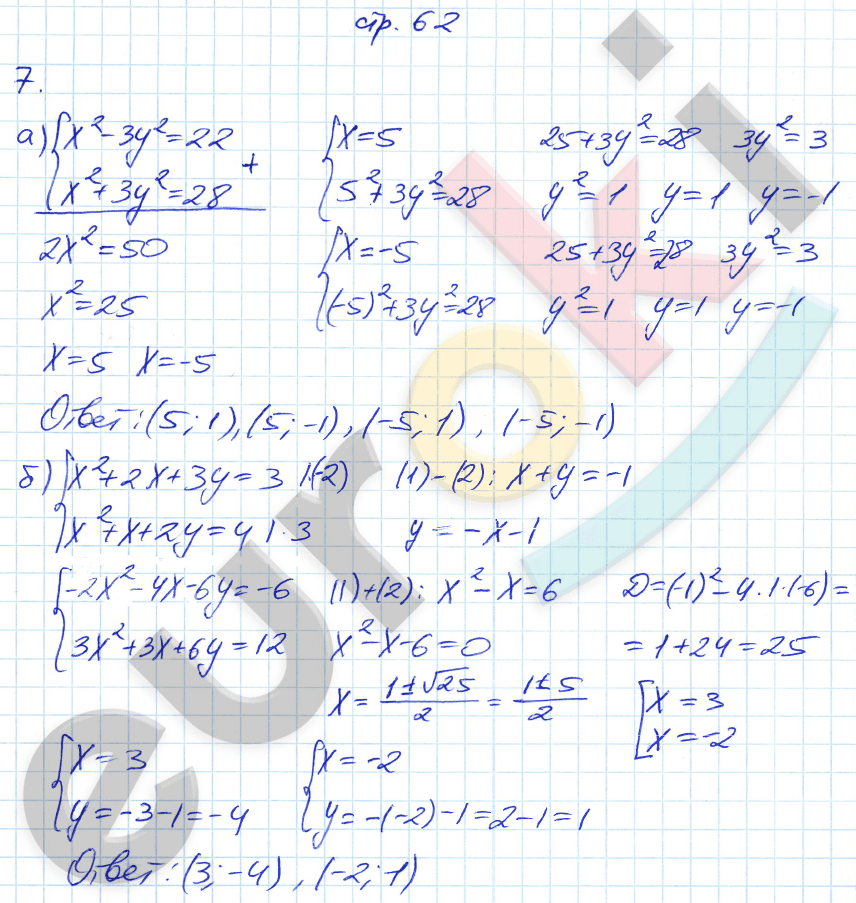 Рабочая тетрадь по алгебре 9 класс. ФГОС Ключникова, Комиссарова. К учебнику Мордкович Страница 62