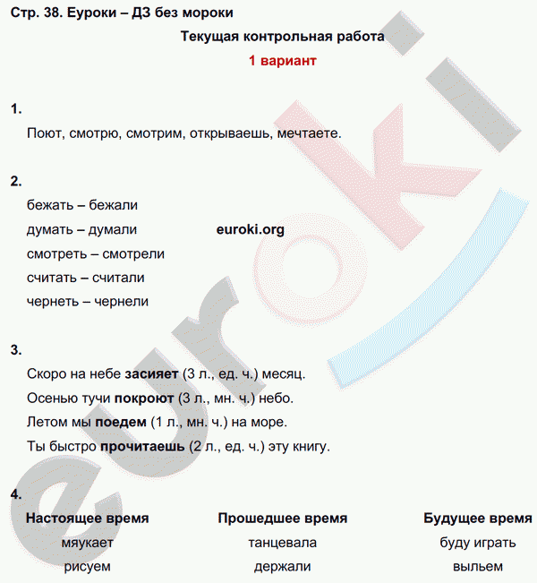 Тетрадь для контрольных работ по русскому языку 4 класс. ФГОС Романова, Петленко Страница 38