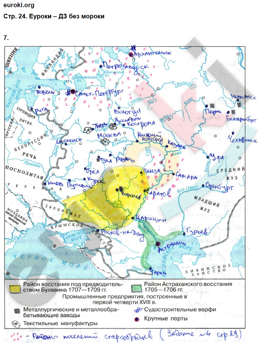Восстание под предводительством пугачева 8 класс история россии контурная карта гдз