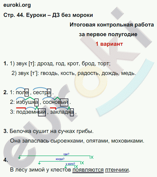 Тетрадь для контрольных работ по русскому языку 3 класс Романова, Петленко Страница 44