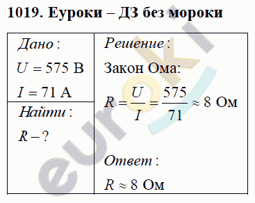 Физика 8 класс Перышкин (сборник задач) Задание 1019