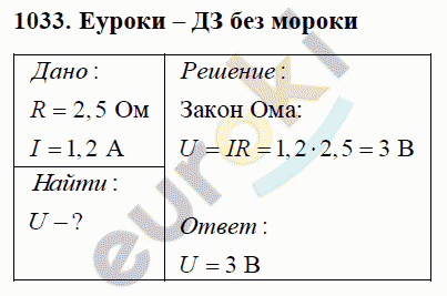 Физика 8 класс Перышкин (сборник задач) Задание 1033