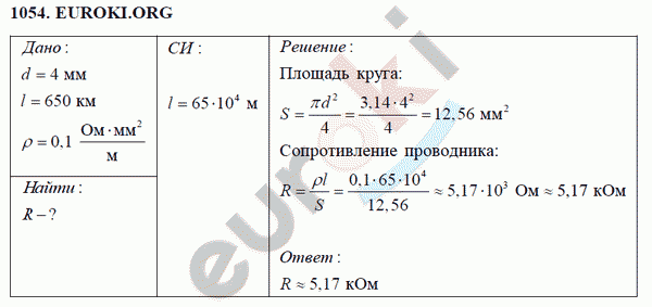 Физика 8 класс Перышкин (сборник задач) Задание 1054