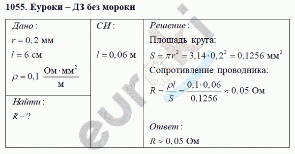 Физика 8 класс Перышкин (сборник задач) Задание 1055