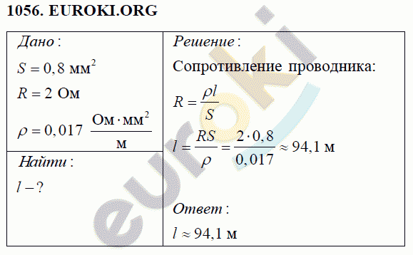 Физика 8 класс Перышкин (сборник задач) Задание 1056