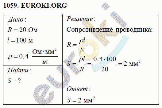 Физика 8 класс Перышкин (сборник задач) Задание 1059