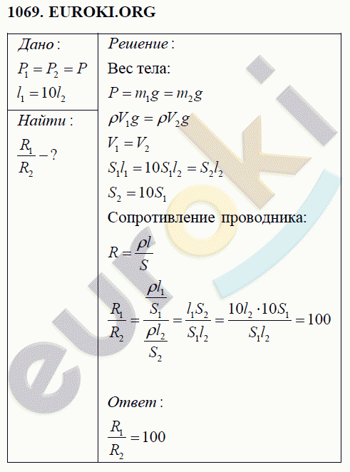 Физика 8 класс Перышкин (сборник задач) Задание 1069