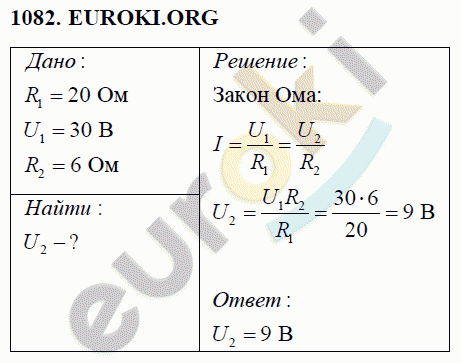 Физика 8 класс Перышкин (сборник задач) Задание 1082