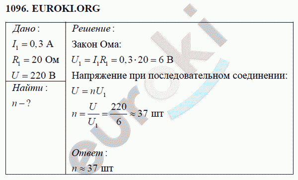 Физика 8 класс Перышкин (сборник задач) Задание 1096