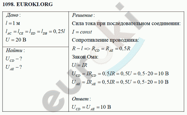 Физика 8 класс Перышкин (сборник задач) Задание 1098