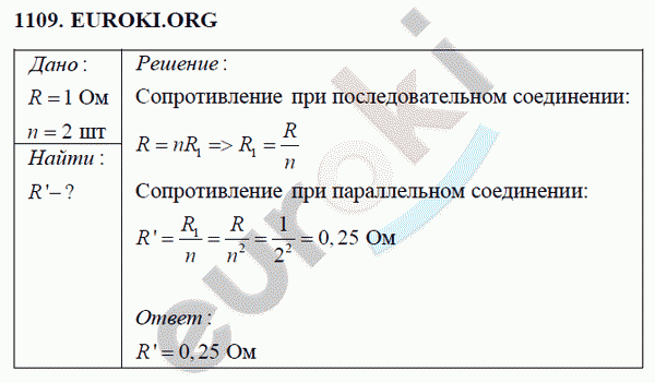 Физика 8 класс Перышкин (сборник задач) Задание 1109