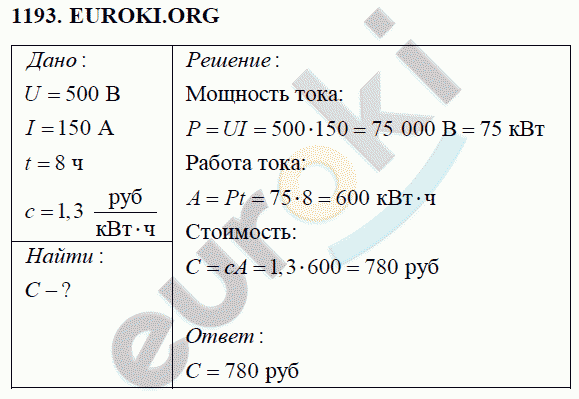 Физика 8 класс Перышкин (сборник задач) Задание 1193