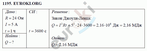 Физика 8 класс Перышкин (сборник задач) Задание 1195