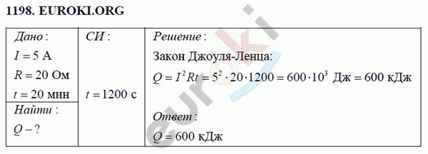 Физика 8 класс Перышкин (сборник задач) Задание 1198