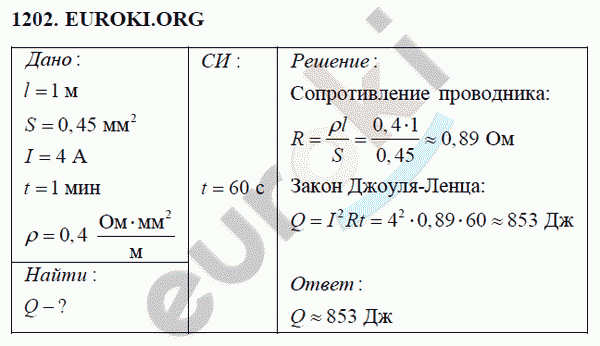 Физика 8 класс Перышкин (сборник задач) Задание 1202