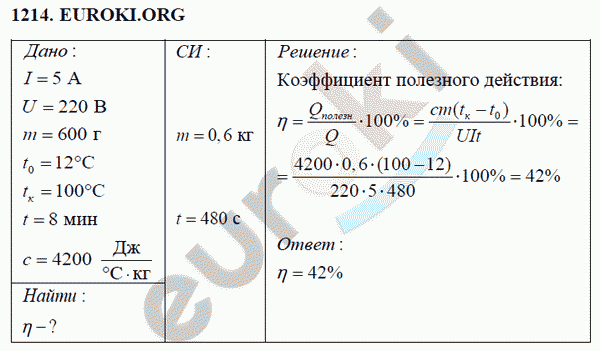 Физика 8 класс Перышкин (сборник задач) Задание 1214
