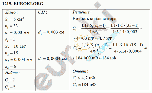 Физика 8 класс Перышкин (сборник задач) Задание 1219
