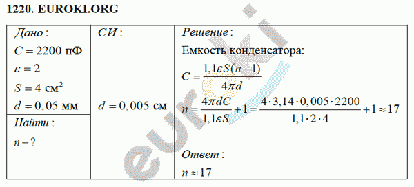 Физика 8 класс Перышкин (сборник задач) Задание 1220