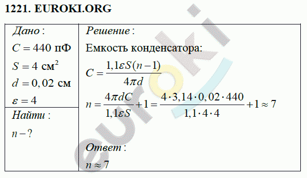 Физика 8 класс Перышкин (сборник задач) Задание 1221