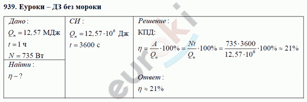 Физика 8 класс Перышкин (сборник задач) Задание 939