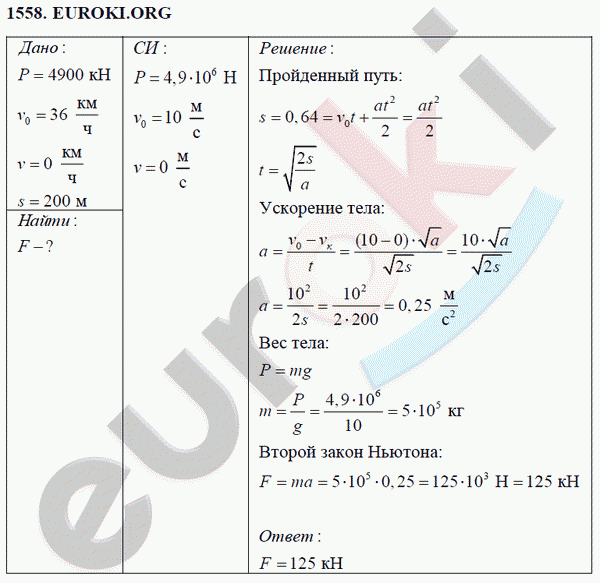 Физика 9 класс Перышкин (сборник задач) Задание 1558