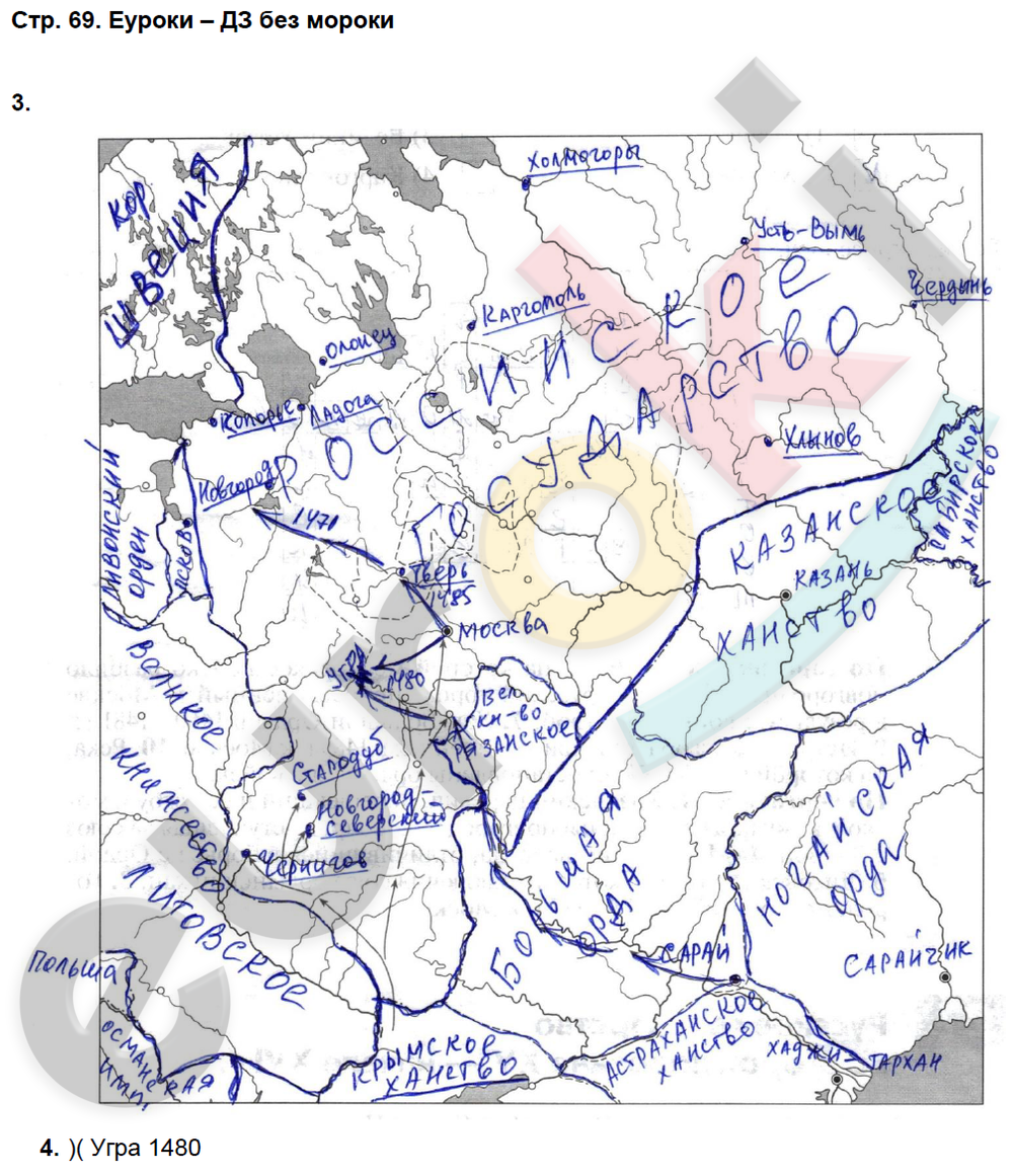 Рабочая тетрадь по истории России 6 класс. ИКС Клоков, Симонова Страница 69