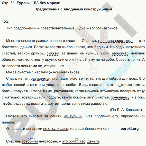 Рабочая тетрадь по русскому 8 класс (нумерация страниц может не совпадать) Кулаева. К учебнику Разумовской Страница 80