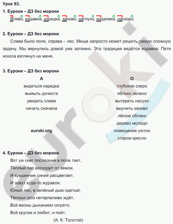 Русский язык 4 класс. Часть 1, 2. ФГОС Иванов, Кузнецова Задание 93