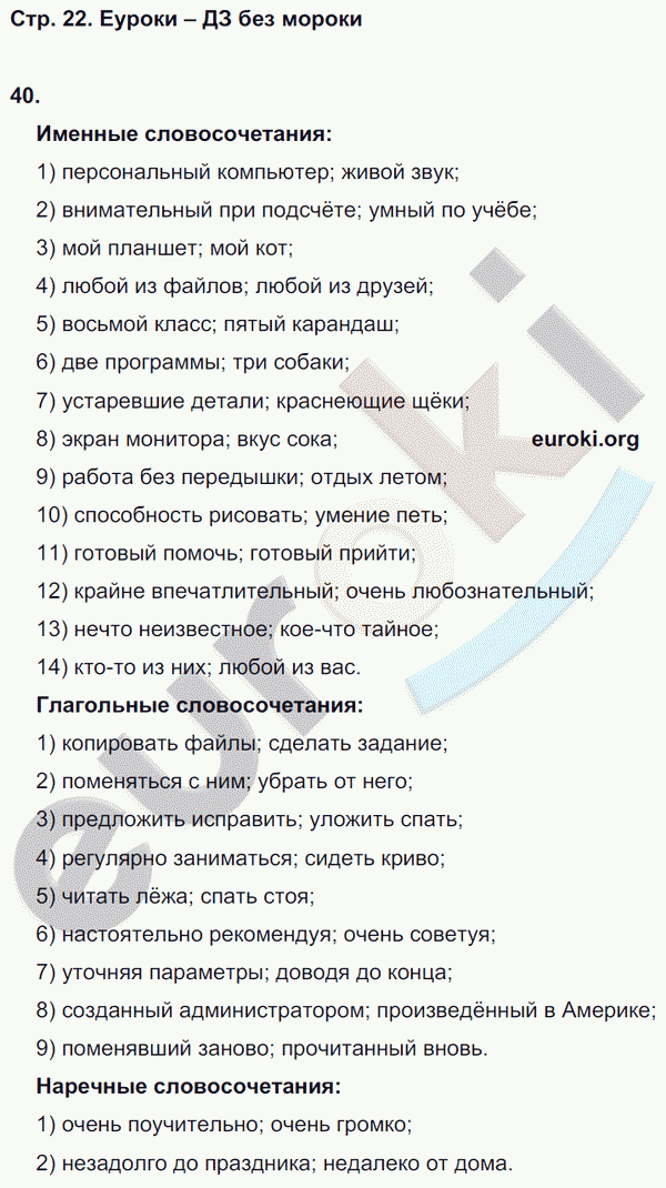 Рабочая тетрадь по русскому языку 8 класс  Литвинова Страница 22