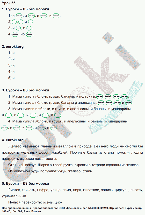 Русский язык 3 класс. Часть 1, 2 Иванов, Евдокимова, Кузнецова Задание 55