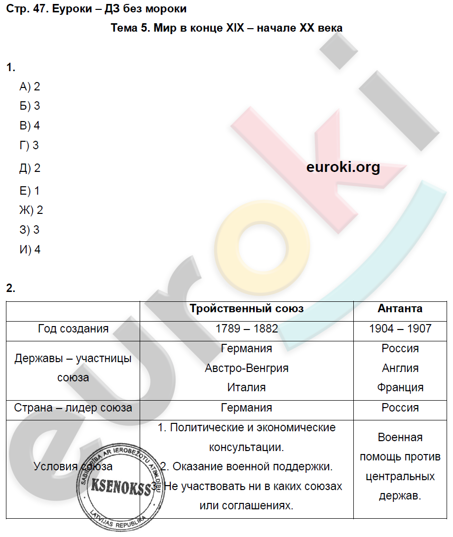 Рабочая тетрадь по истории Нового времени 8 класс. ФГОС Волкова, Пономарев. К учебнику Бурина, Митрофанова Страница 47