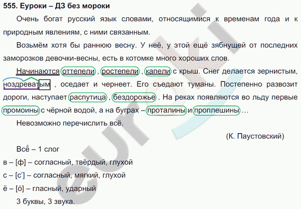 Русский язык 5 класс. Часть 1, 2. ФГОС Ладыженская, Баранов Задание 555