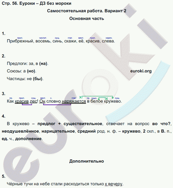 Тесты и самостоятельные работы по русскому языку 4 класс Калинина, Желтовская Страница 56