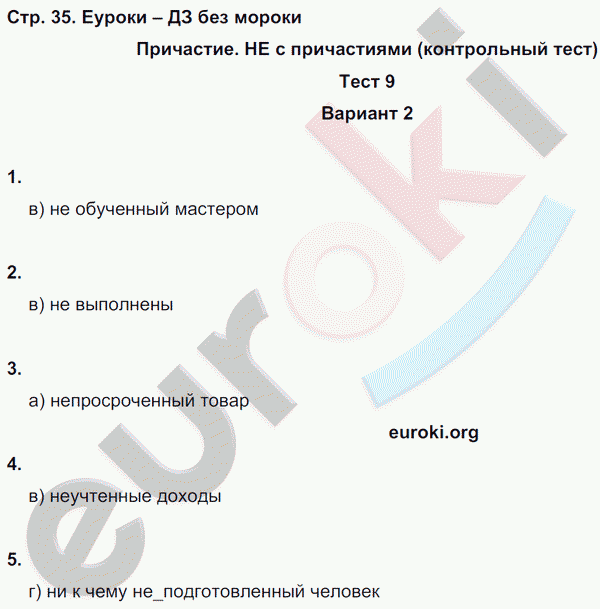 Тесты по русскому языку 7 класс. Часть 1, 2 Книгина Страница 35