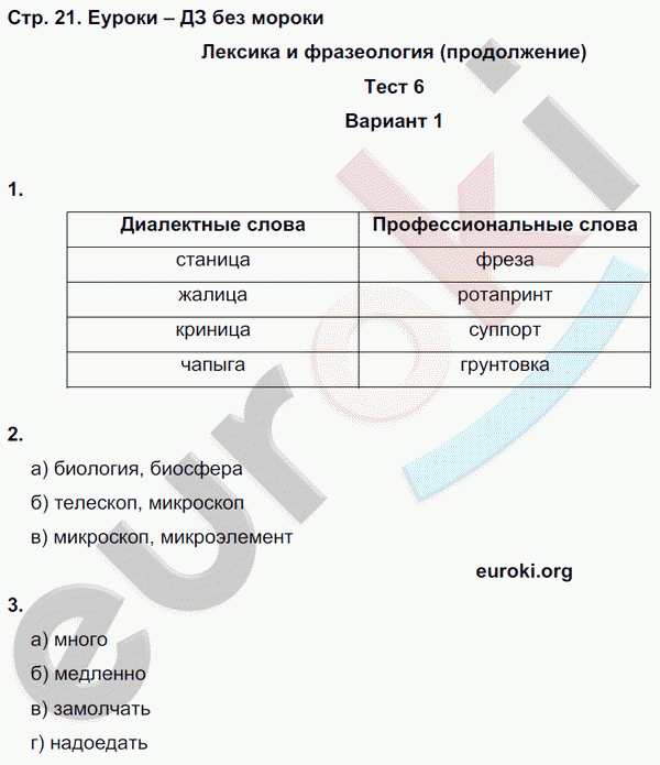 Тесты по русскому языку 6 класс. Часть 1, 2 Книгина Страница 21