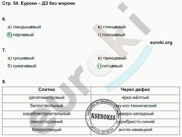 Тесты по русскому языку 6 класс. Часть 1, 2 Книгина Страница 54