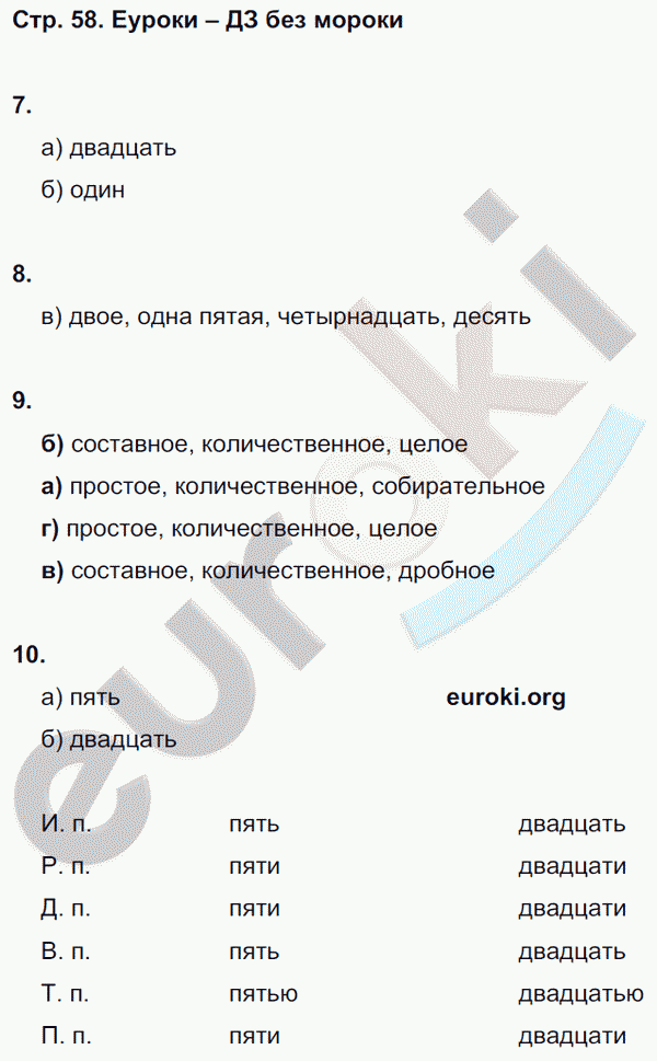 Тесты по русскому языку 6 класс. Часть 1, 2 Книгина Страница 58